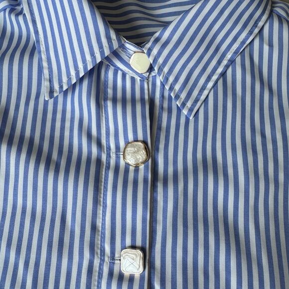 ZARA Shirt Womens Large Blue Striped Poplin Contrasting Buttons Lightweight - Picture 8 of 11